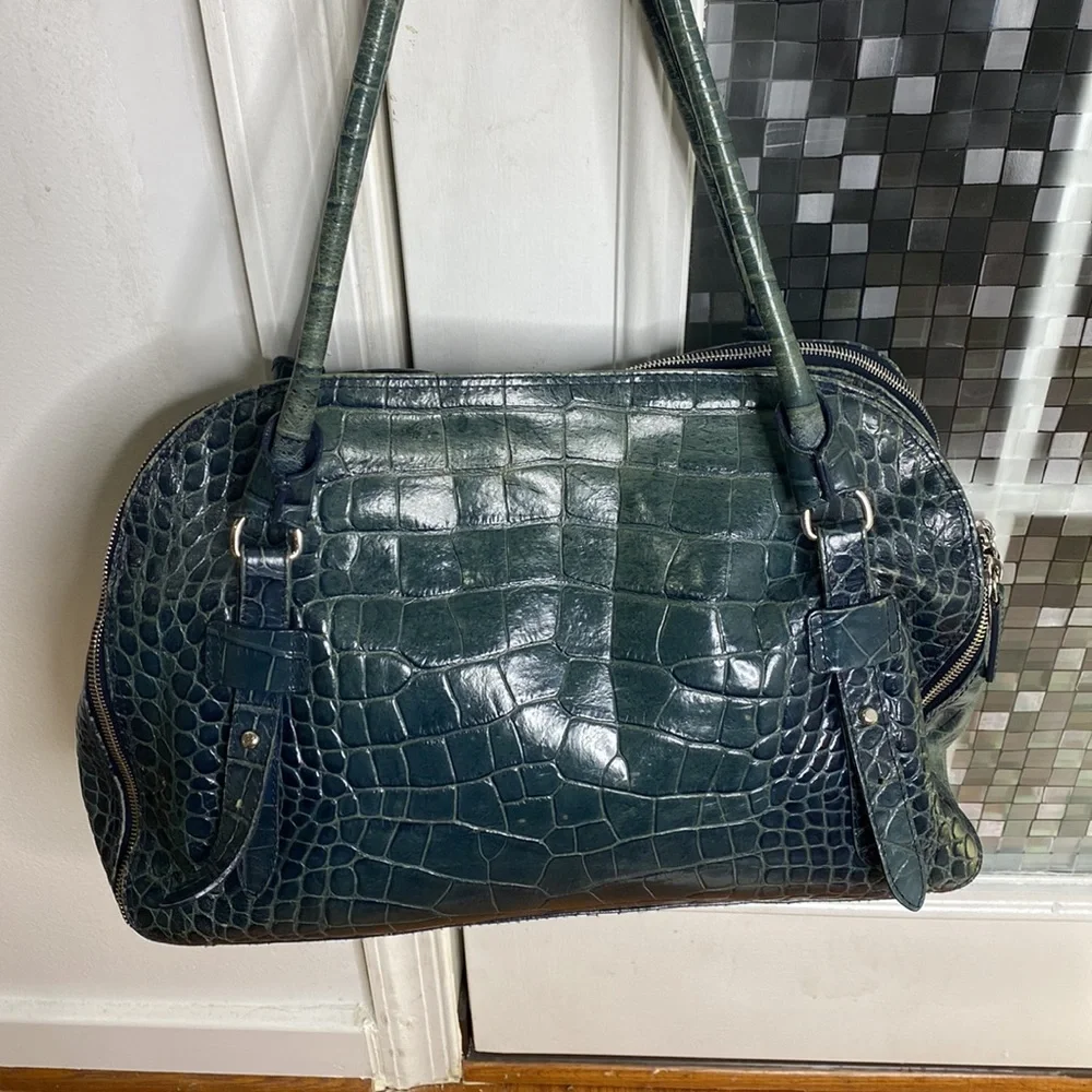 💕 Furla gorgeous turquoise crocodile Italian leather x large satchel bag 💕